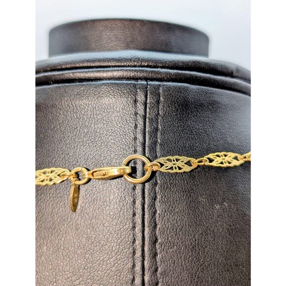 Avon Gold Tone Filigree Metallic Glass Warm Tone Beaded Station Chain Necklace - Picture 7 of 8
